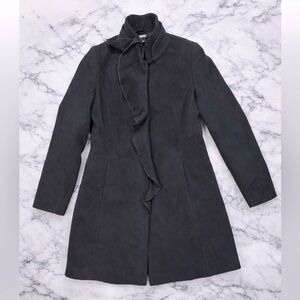 DKNY Black Wool Cashmere Walker Coat Women’s size 10P Ruffle Front